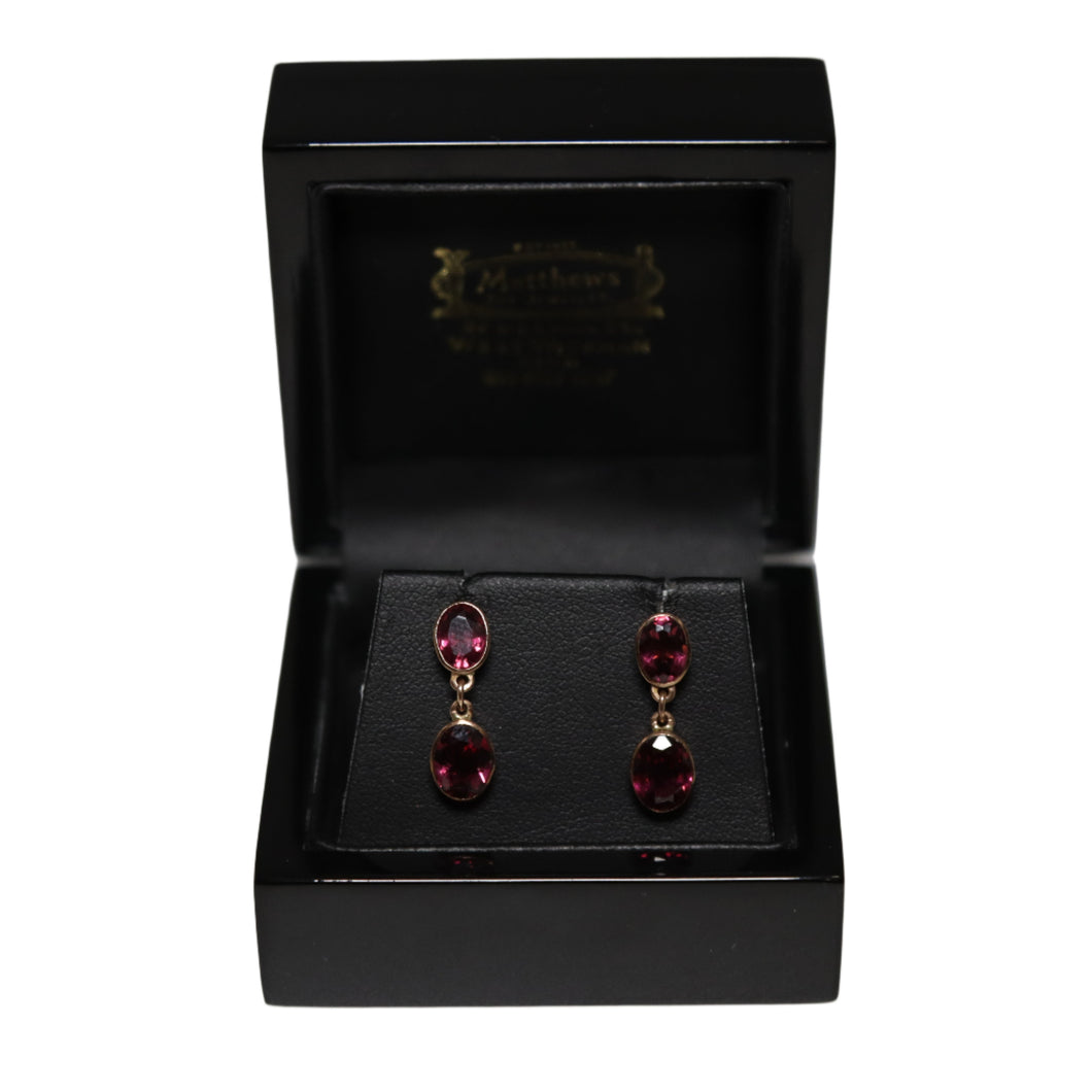 9ct Rose Gold Double Oval Garnet Drop Earrings