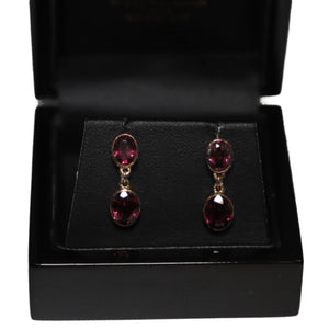 9ct Rose Gold Double Oval Garnet Drop Earrings