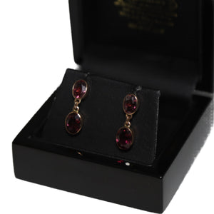9ct Rose Gold Double Oval Garnet Drop Earrings