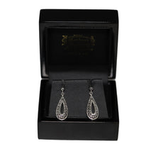 Load image into Gallery viewer, 9ct White Gold Open Tear Drop Filigree from Ball Drop Earrings

