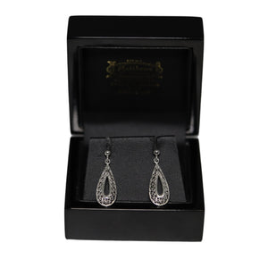9ct White Gold Open Tear Drop Filigree from Ball Drop Earrings