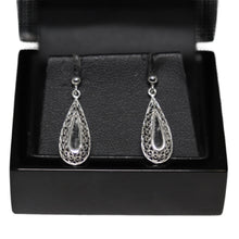 Load image into Gallery viewer, 9ct White Gold Open Tear Drop Filigree from Ball Drop Earrings
