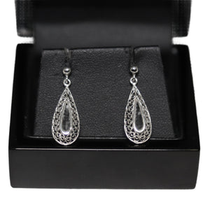 9ct White Gold Open Tear Drop Filigree from Ball Drop Earrings