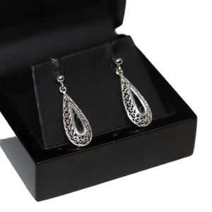 9ct White Gold Open Tear Drop Filigree from Ball Drop Earrings