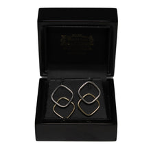 Load image into Gallery viewer, 9ct 2 Colour Gold Curved Corner Overlaid Open Square Drop Earrings
