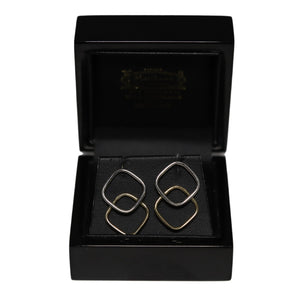 9ct 2 Colour Gold Curved Corner Overlaid Open Square Drop Earrings