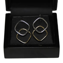 Load image into Gallery viewer, 9ct 2 Colour Gold Curved Corner Overlaid Open Square Drop Earrings
