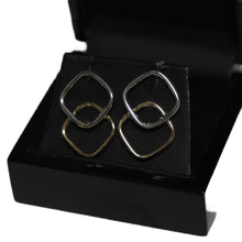 Load image into Gallery viewer, 9ct 2 Colour Gold Curved Corner Overlaid Open Square Drop Earrings
