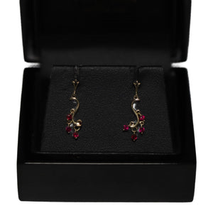 9ct Yellow Gold with 4 Ruby Charms Drop Earrings