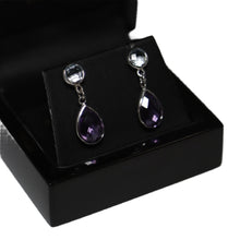 Load image into Gallery viewer, 9ct White Gold Tear Drop Amethyst and Round Blue Topaz Drop Earrings
