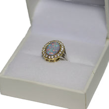 Load image into Gallery viewer, 18ct Yellow and White Gold Oval Opal and Diamond Cluster Ring
