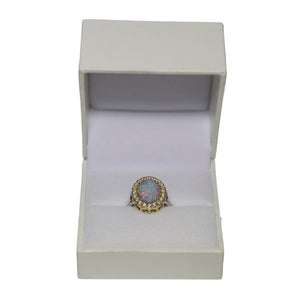 18ct Yellow and White Gold Oval Opal and Diamond Cluster Ring