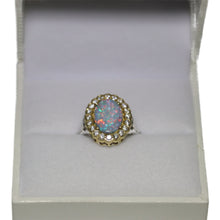 Load image into Gallery viewer, 18ct Yellow and White Gold Oval Opal and Diamond Cluster Ring
