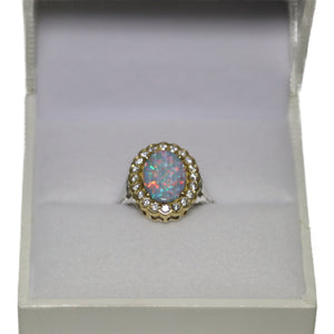 18ct Yellow and White Gold Oval Opal and Diamond Cluster Ring