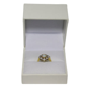 18ct Yellow Gold Art Deco Style Diamond Shape Head with Central Opal Ring