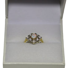 Load image into Gallery viewer, 18ct Yellow Gold Art Deco Style Diamond Shape Head with Central Opal Ring

