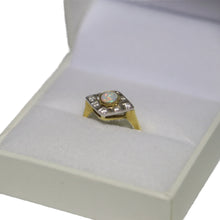 Load image into Gallery viewer, 18ct Yellow Gold Art Deco Style Diamond Shape Head with Central Opal Ring

