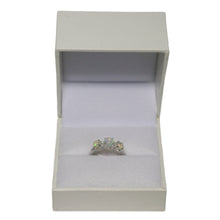 Load image into Gallery viewer, 9ct White Gold 3 Cabochon Opal and 4 Diamond Ring
