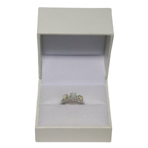 9ct White Gold 3 Cabochon Opal and 4 Diamond Ring