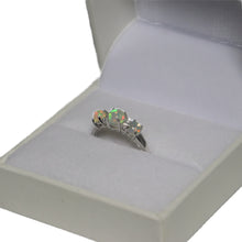 Load image into Gallery viewer, 9ct White Gold 3 Cabochon Opal and 4 Diamond Ring
