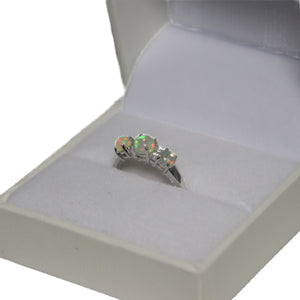 9ct White Gold 3 Cabochon Opal and 4 Diamond Ring