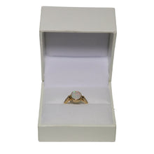 Load image into Gallery viewer, 18ct Rose Gold Oval Rub Set Opal with Diamond Shoulders Ring
