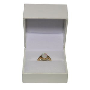 18ct Rose Gold Oval Rub Set Opal with Diamond Shoulders Ring