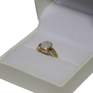 18ct Rose Gold Oval Rub Set Opal with Diamond Shoulders Ring