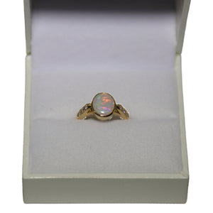 18ct Rose Gold Oval Rub Set Opal with Diamond Shoulders Ring