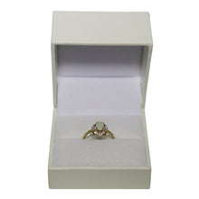 Load image into Gallery viewer, 9ct Yellow Gold Opal with Scalloped Surround and Diamonds at Each Compass Point Ring
