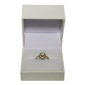 9ct Yellow Gold Opal with Scalloped Surround and Diamonds at Each Compass Point Ring