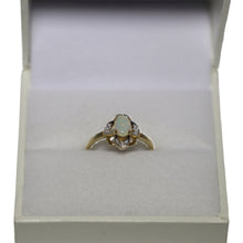 Load image into Gallery viewer, 9ct Yellow Gold Opal with Scalloped Surround and Diamonds at Each Compass Point Ring
