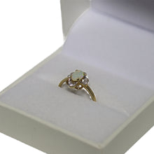 Load image into Gallery viewer, 9ct Yellow Gold Opal with Scalloped Surround and Diamonds at Each Compass Point Ring
