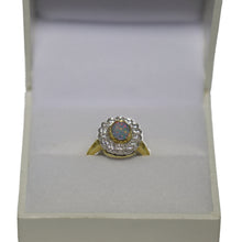 Load image into Gallery viewer, 18ct Yellow Gold Opal Doublet and Diamond Millgrain Set Cluster Ring
