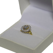 Load image into Gallery viewer, 18ct Yellow Gold Opal Doublet and Diamond Millgrain Set Cluster Ring
