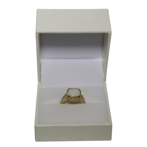 9ct Yellow Gold Rub Set Opal Cushion Doublet with Diamond Shoulders Ring