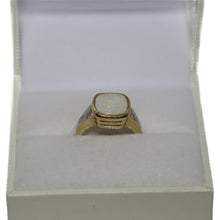 Load image into Gallery viewer, 9ct Yellow Gold Rub Set Opal Cushion Doublet with Diamond Shoulders Ring
