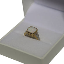 Load image into Gallery viewer, 9ct Yellow Gold Rub Set Opal Cushion Doublet with Diamond Shoulders Ring
