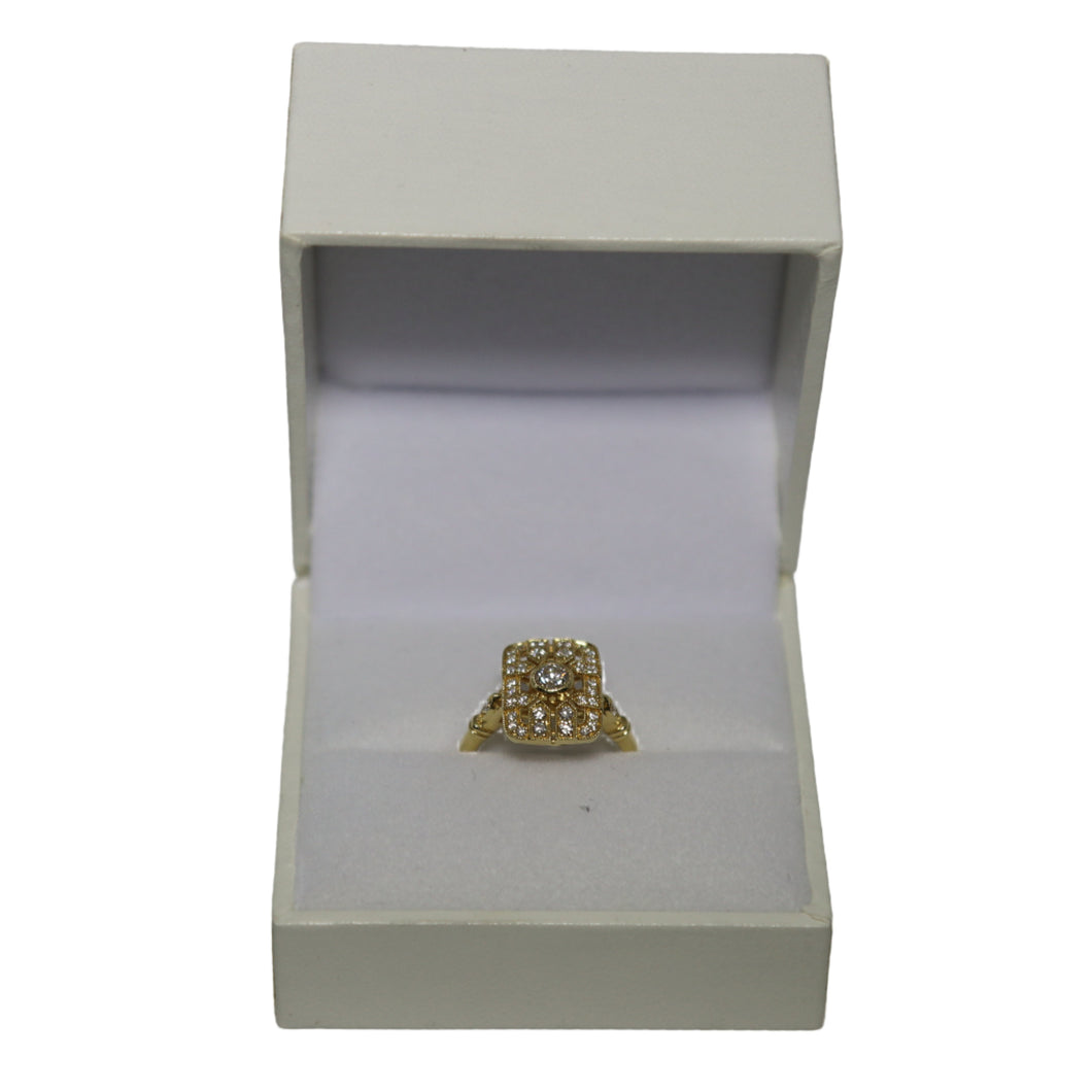 18ct Yellow Gold Rectangular Art Deco Top with Central Diamond Ring