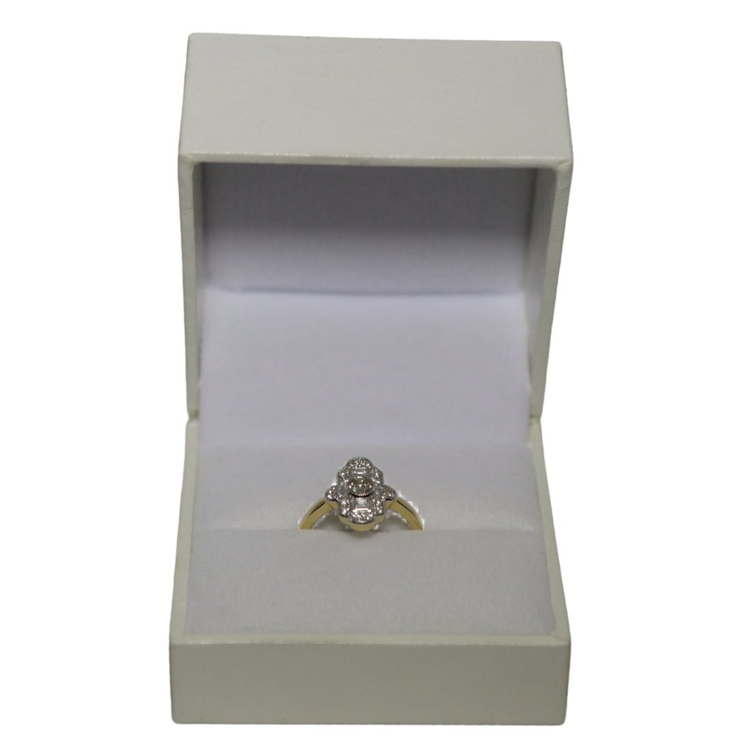 18ct Yellow Gold Art Deco Lozenge Shape Diamond Set Cluster Ring