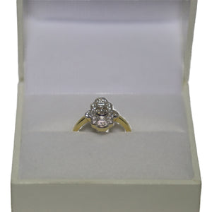 18ct Yellow Gold Art Deco Lozenge Shape Diamond Set Cluster Ring