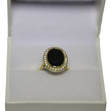 Load image into Gallery viewer, 18ct Yellow Gold Oval Black Sapphire and Diamond Cluster Ring

