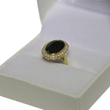 Load image into Gallery viewer, 18ct Yellow Gold Oval Black Sapphire and Diamond Cluster Ring
