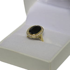 18ct Yellow Gold Oval Black Sapphire and Diamond Cluster Ring