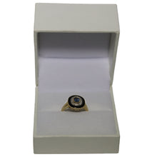 Load image into Gallery viewer, 9ct Yellow Gold Millgrain Set Sapphire with Diamond Surround and Onyx Border Target Ring
