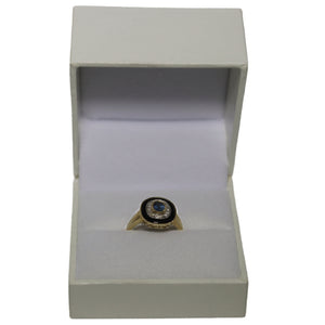 9ct Yellow Gold Millgrain Set Sapphire with Diamond Surround and Onyx Border Target Ring