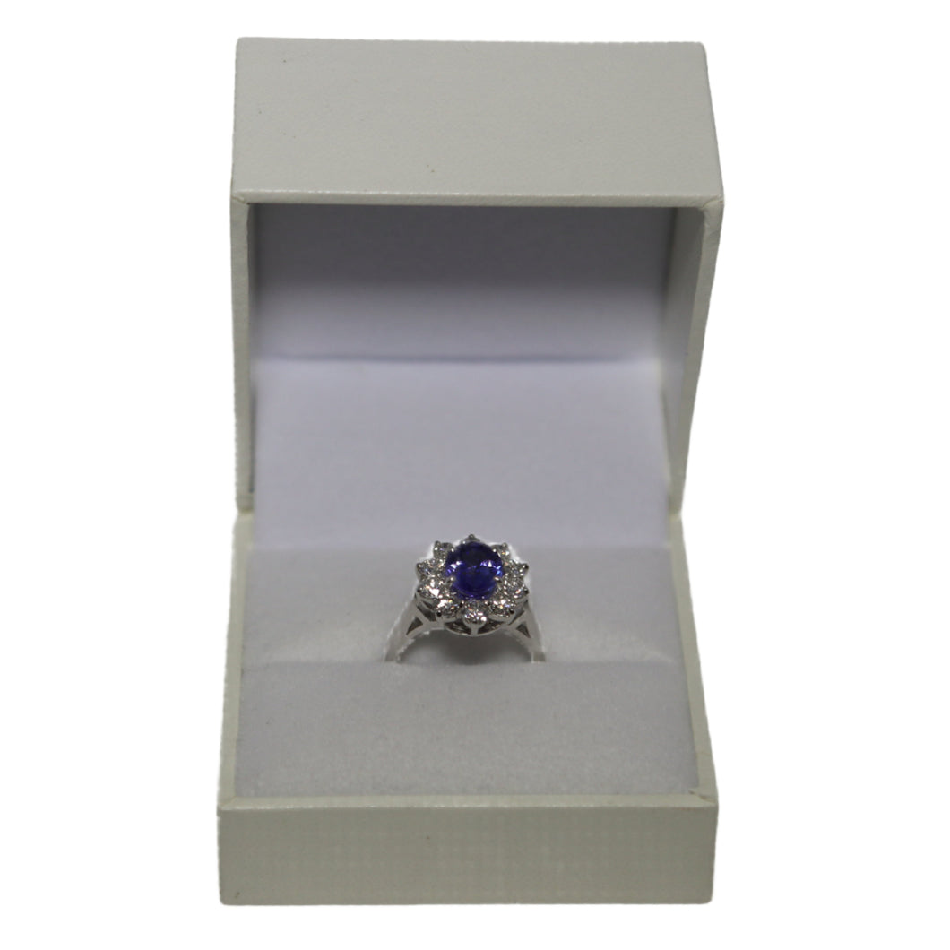 18ct White Gold Sapphire and Diamond Flower Cluster Ring