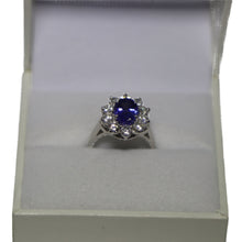 Load image into Gallery viewer, 18ct White Gold Sapphire and Diamond Flower Cluster Ring
