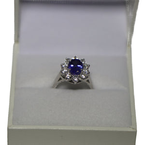 18ct White Gold Sapphire and Diamond Flower Cluster Ring