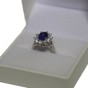 18ct White Gold Sapphire and Diamond Flower Cluster Ring